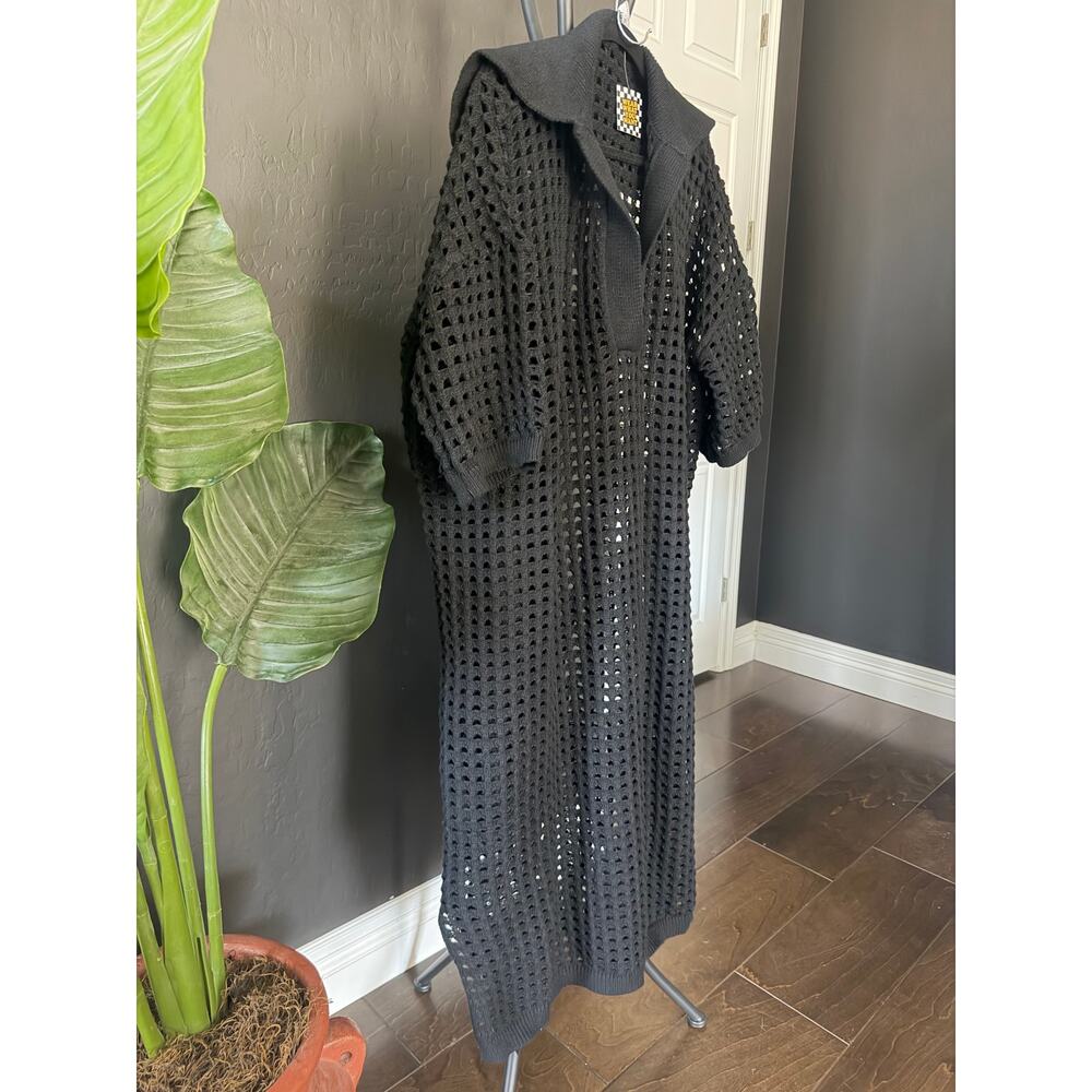 Dressed in LALA Black Open Knit Maxi Dress 🖤 NWT Oversized S/M - Picture 3 of 9